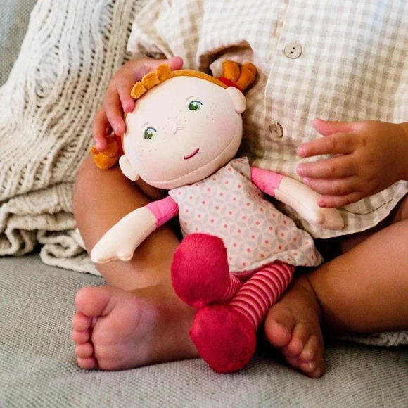 HABA Snug Up Roya - 10" Soft Doll with Fuzzy  Red Pigtails, Embroidered Face - Picture 3 of 12